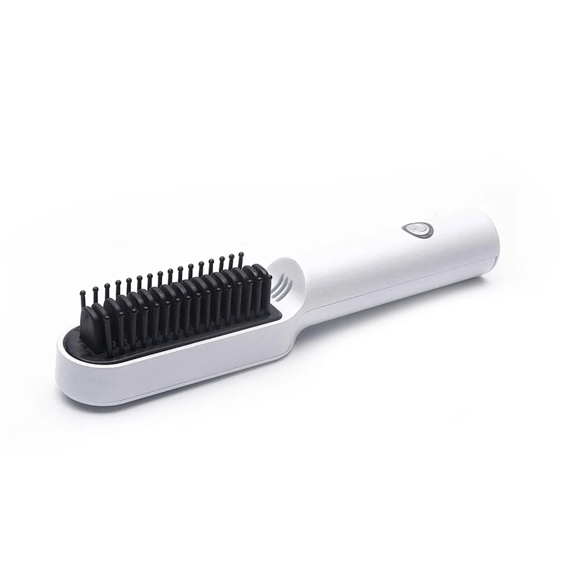 

USB Wireless Hair Straightener Comb for Women White with Matte Black Finish Electric Powered Straightening Brush