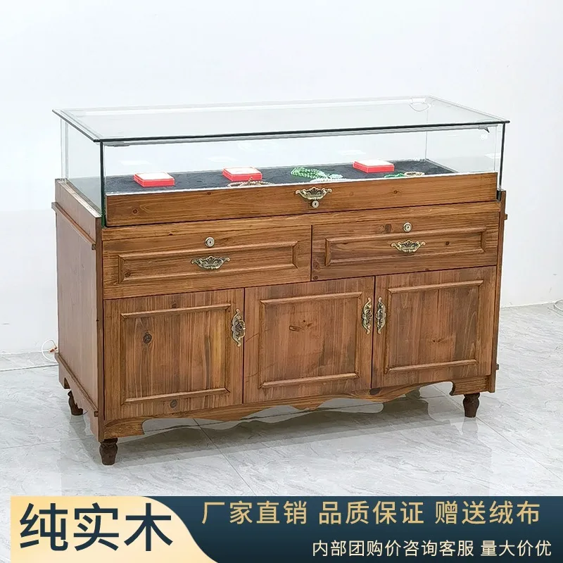 

Solid wood retro jewelry display cabinet Jade jadeite antique glass jewelry silver jewelry display cabinet Cultural relics