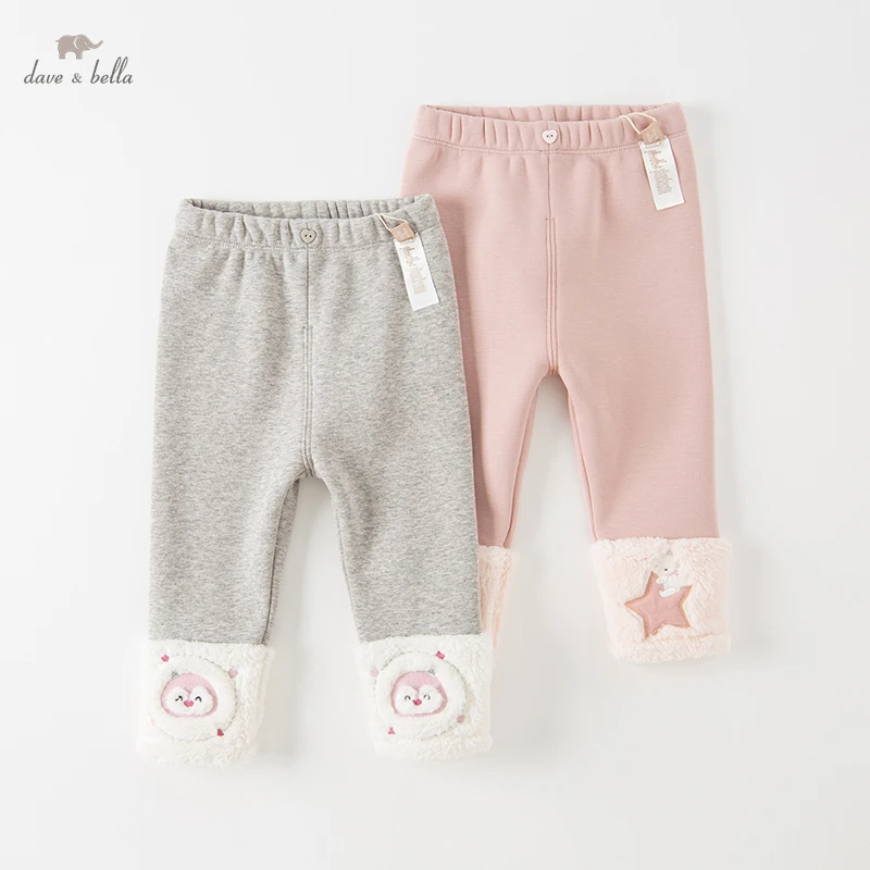 Dave Bella Winter Infant Girls Plus Velvet Pantyhose Children\'s Leggings Thickening Babys Skinny Pants Winter Clothes DB4224060