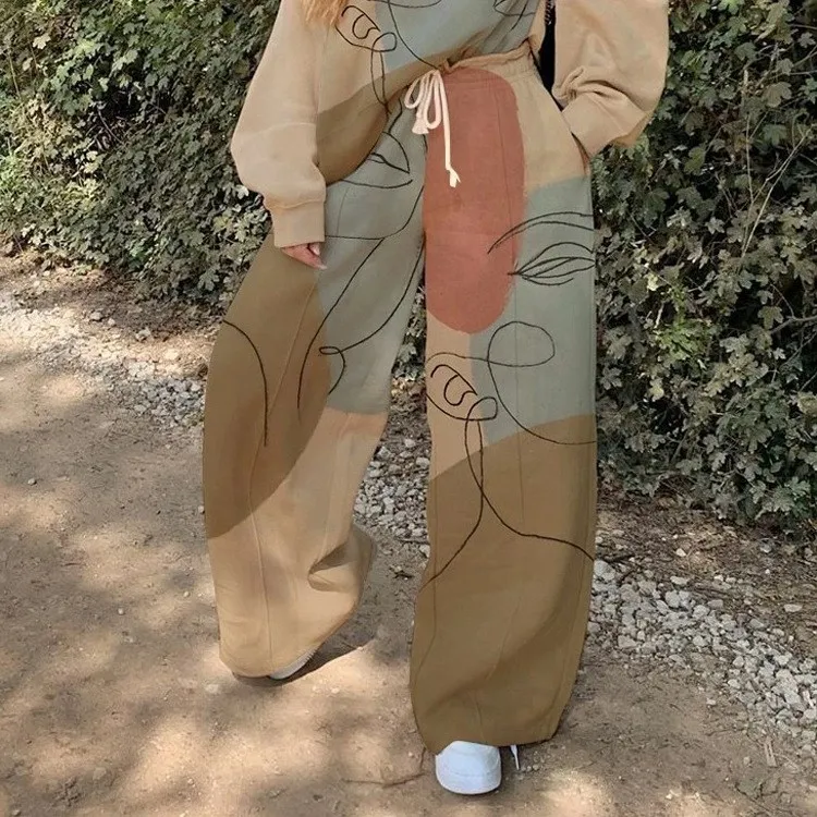 

Women's Casual Printed Sweatirt Set Loose Fit Comfortable Faionable Polyester Fabric Autumn Collection 8-25 Years Old