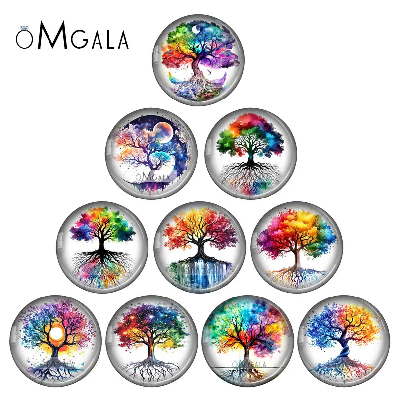 Watercolor Tree of Life Art Paintings 10pcs 12mm/18mm/20mm/25mm Round photo glass cabochon demo flat back Makings