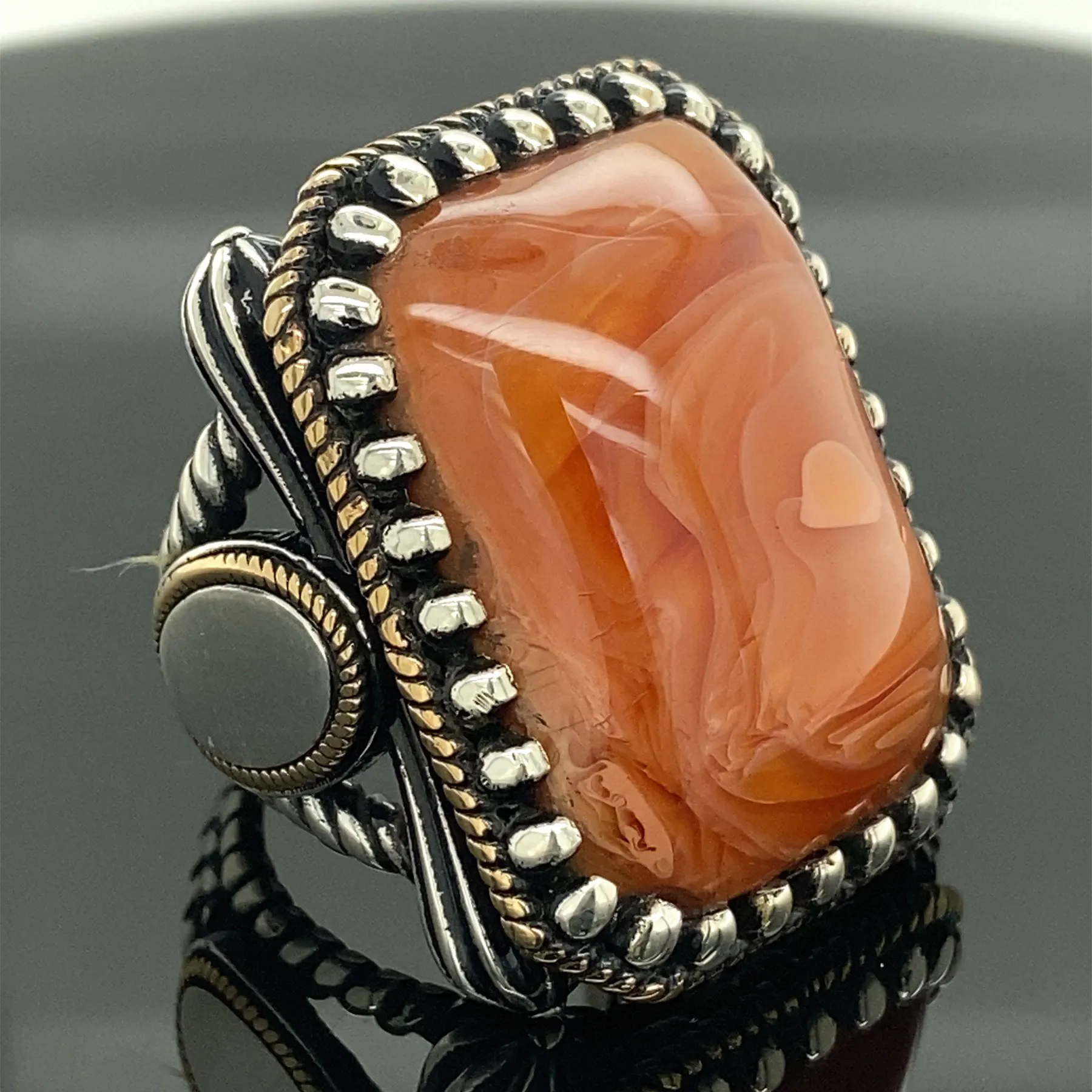 Mens Handmade Ring , Big Agate , Red Agate Stone Ring, Square Gemstone Ring