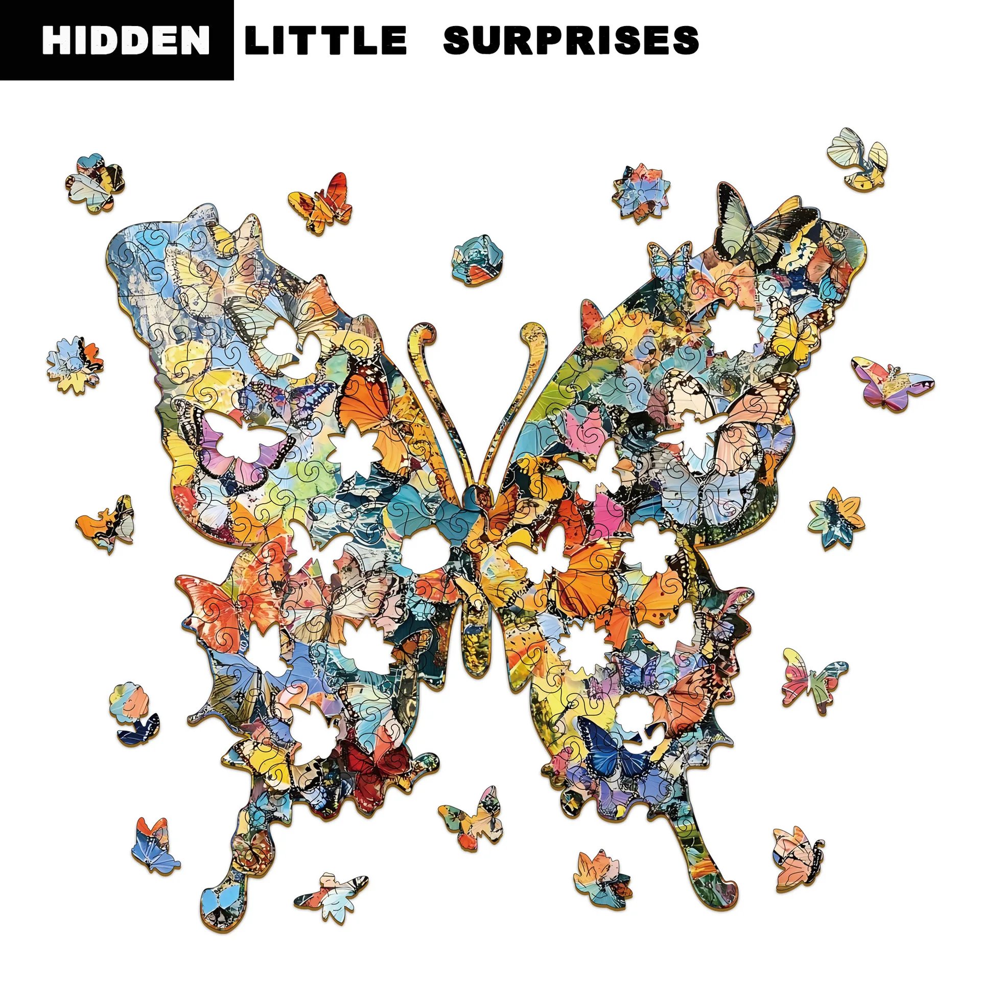 Quebra-cabeça de madeira de borboleta-brinquedo de quebra-cabeça de forma irregular, arte de decoração de alívio de estresse e presente, jogo de quebra-cabeça de madeira animal exclusivo de quebra-cabeça de madeira