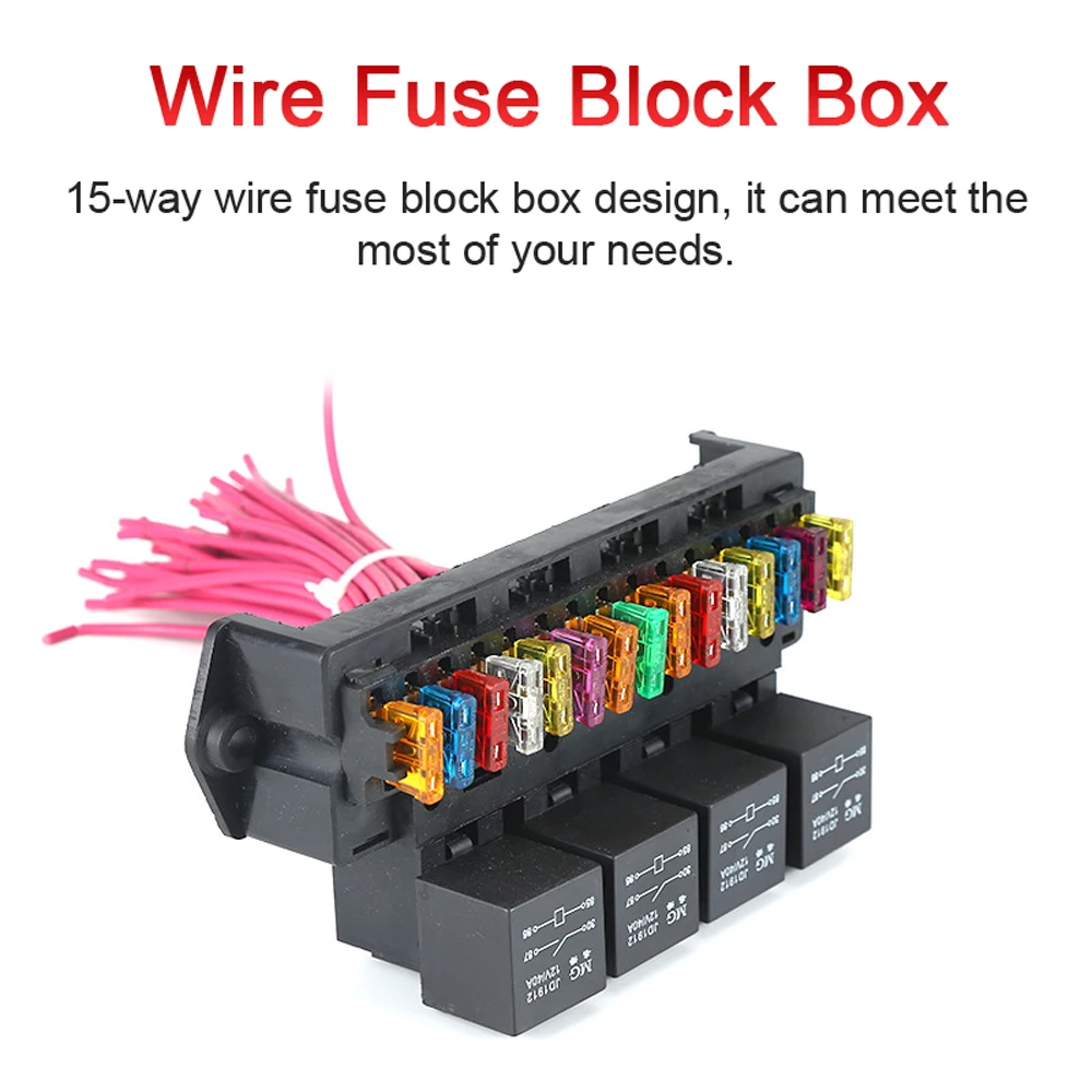 12 V Car Fuse Box 15-way Wire Fuse Block Box Multi-circuit Control Box Car Wire Fuse Holder with Relay Fuse Box