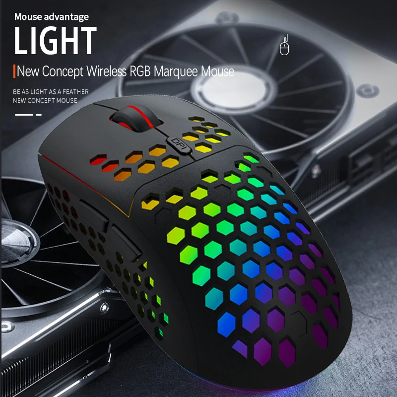 UTHAI-BL110 laptop accessories wireless honeycomb hollow mouse RGB color breathing light, Type-C rechargeable, 6D, e-sports game