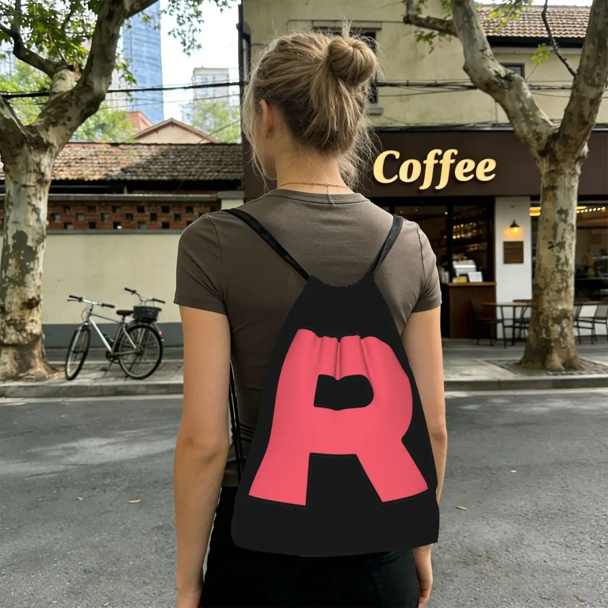Letter R Team Rocket Logo Backpacks Multi-function Drawstring Bags Shoes Bag Book Bags for Travel School