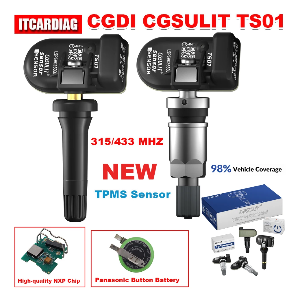 

CGDI CGSULIT TS01 TPMS Sensor New Car Tire Pressure Monitoring System 315/433 MHZ Auto Programmable TPMS Sensors For TPMS90
