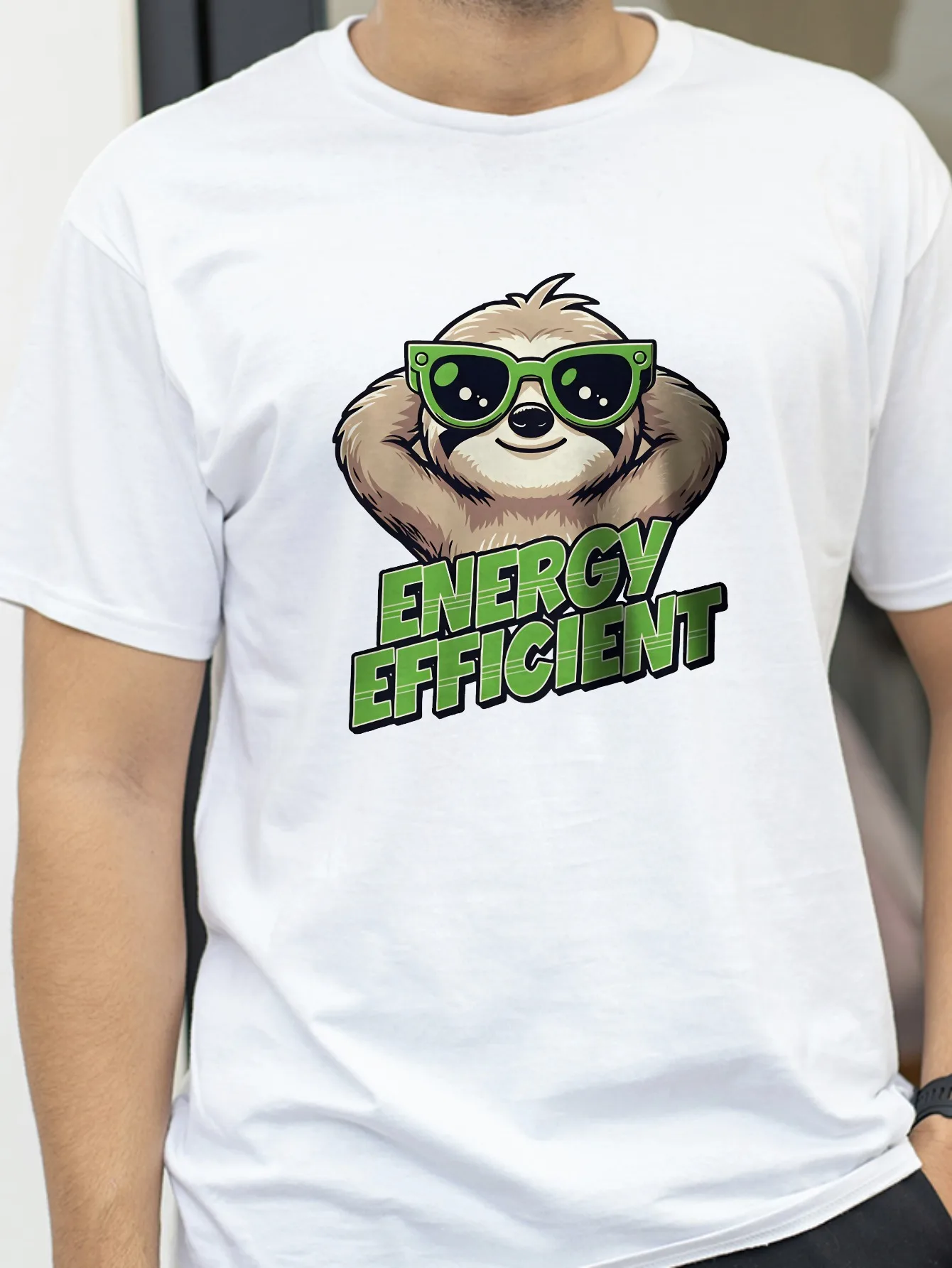 

Efficient Sloth Printed T-Shirt men Cotton Oversized Ironic Graphic Tees for Women Summer Tops Humor Streetwear