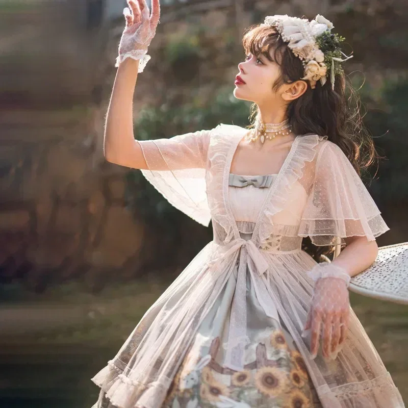 Victorian Lolita JSK Dress Vintage Women Original Design Sweet Sunflower Dress 2023 New