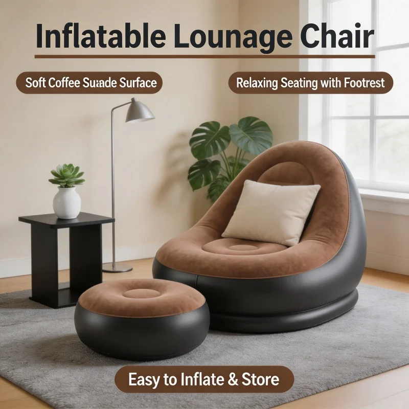 Canapés de relaxation gonflables, fauteuil inclinable pliable, canapé-lit d'extérieur, repose-pieds, lit d'air pliable portable, ensemble de chaise longue pour la sieste