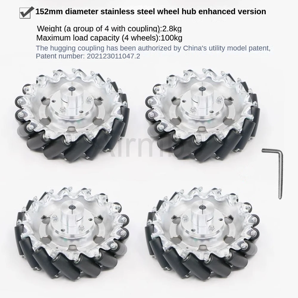 100 kg Last 4WD 152 mm RoboMaster Mecanum Rad mit 8/10/12/14 mm Kupplungen für 36 mm 42 mm Motor ROS Roboterauto-Chassis Ki