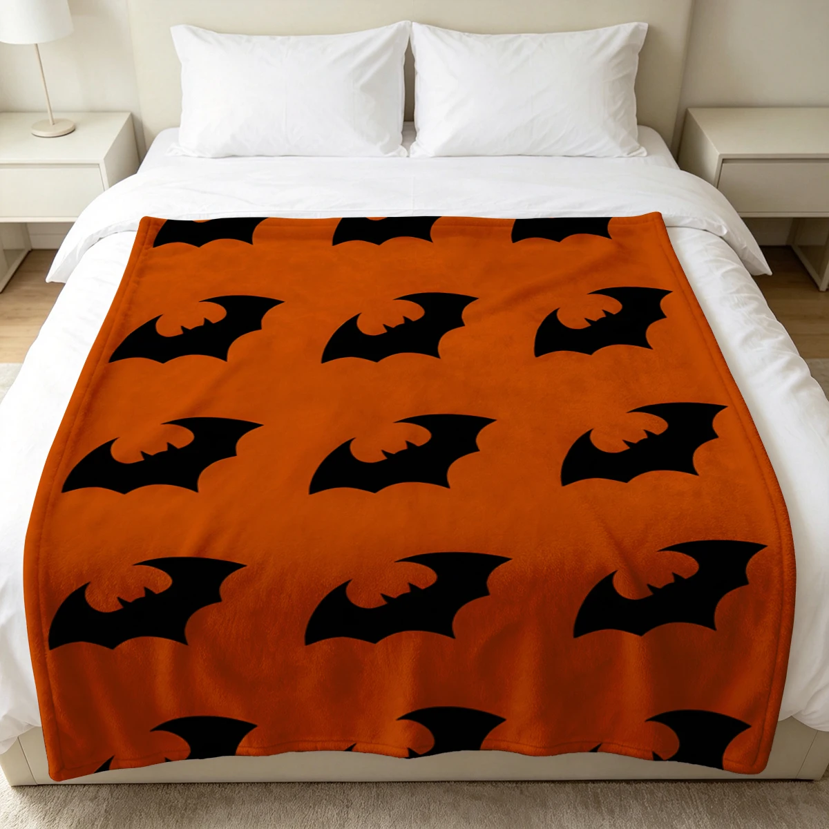 Orange Bats Swarm Soft Fluffy Flannel Blanket Super Cozy Lightweight Bed Blanket for Halloween Sofa Bed Christmas Decor