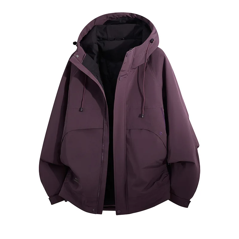 2026 New Unisex Hooded Windproof Jacket Loose Outdoor Windbreaker Coat Drawstring Hood Big Pocket Casual Outerwear Men Women view 3