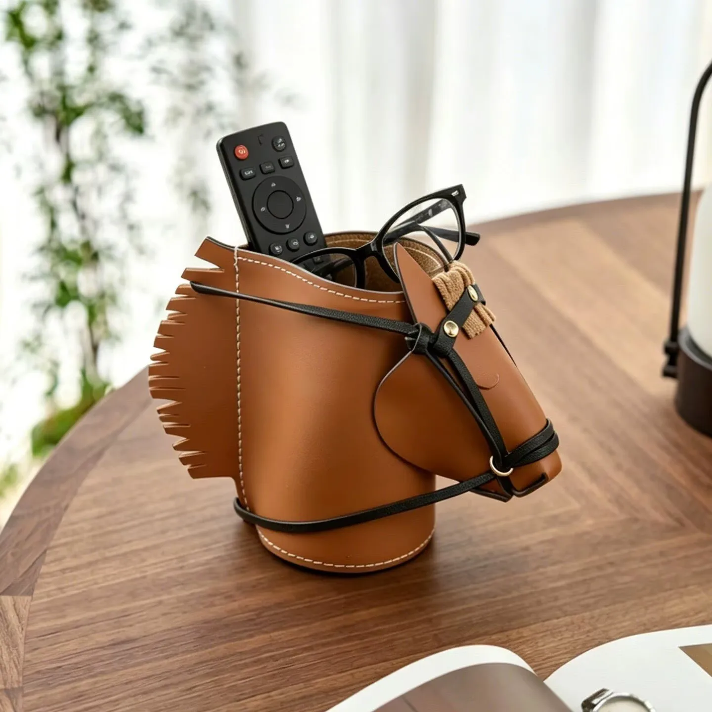 Room decor storage ornaments luxury leather horsehead storage box desktop decoration ornaments home large capacity storage bucke