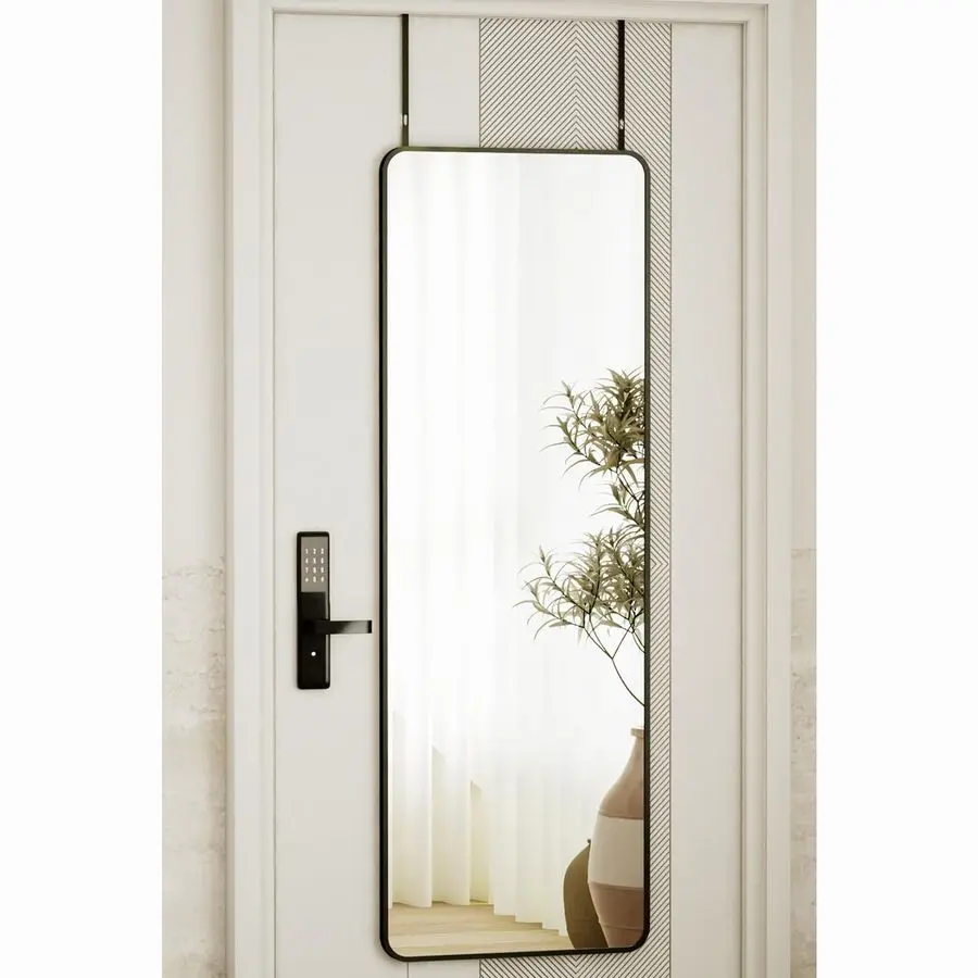 

14x48 Full Length Over The Door Mirror Aluminum Alloy Frame Full Body Mirror with HeightAdjustable Hangers, Hanging Customizable