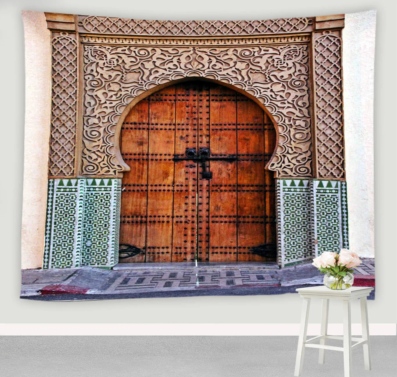 3D Moroccan Art Architectural Tapestry Islamic Retro Geometric Pattern Wall Hanging Living Room Bedroom Home Wall Decor Blanket