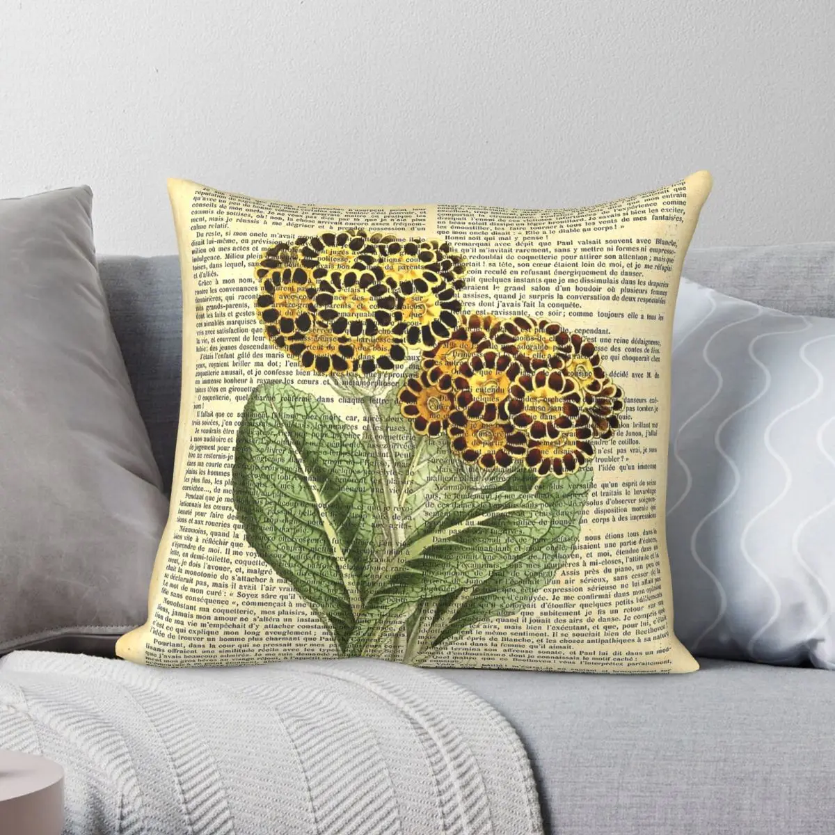 

Book Page Primula Auricula Square Pillowcase Polyester Linen Velvet Pattern Zip Decor Home Cushion Cover