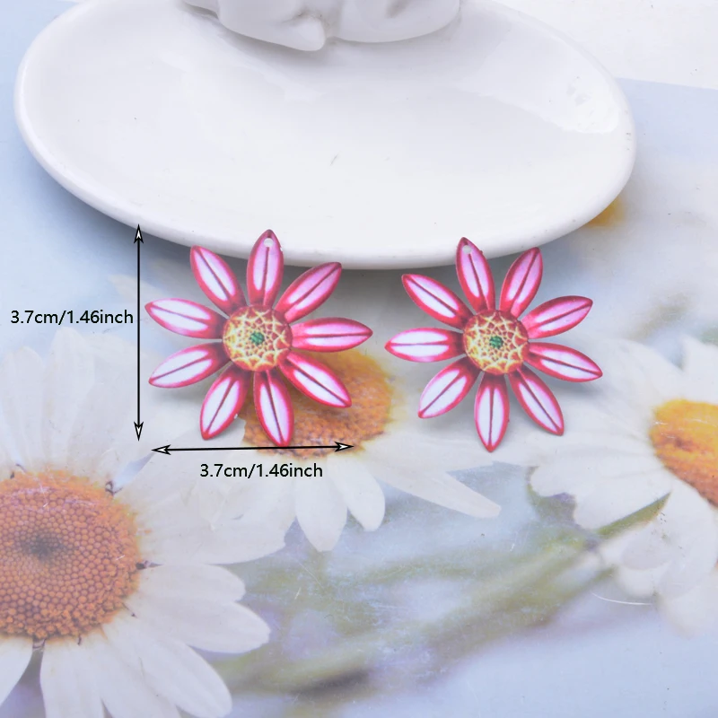 6 Stück AB8375 Neues Design Edelstahl Bunte Blumenanhänger Bemalte Sonnenblumen-Anhänger Schmuck Ohrring-Zubehör – Detail 4