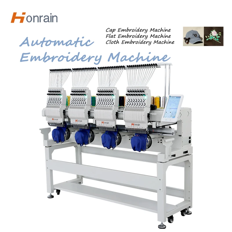 4 Heads Embroidery Machine High Speed Hat Tubular Garment Flat Embroidery Machine Automatic Cap Embroidery Machine with Computer
