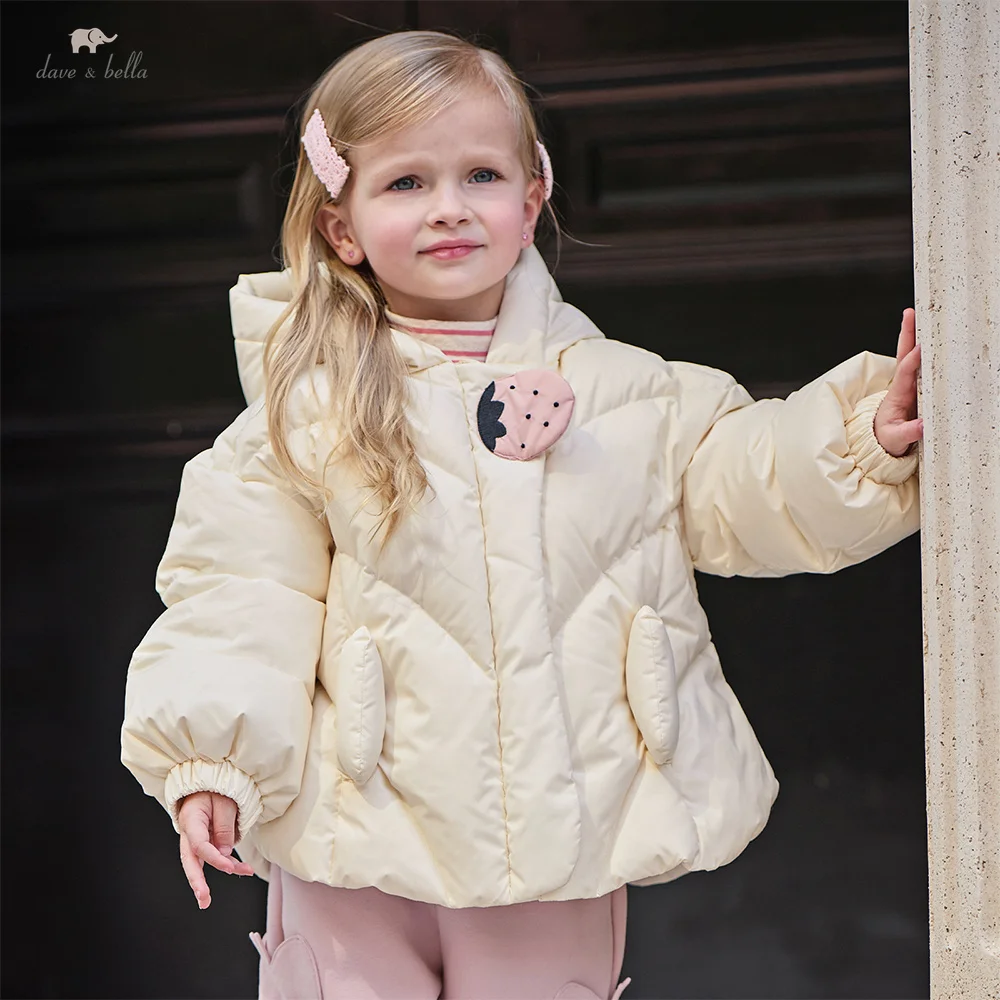 Dave Bella Girls Short Down Jacket Autumn Winter Baby Plush Thicken Hooded Outerwear White Duck Down Top Kids Clothing DB4254706