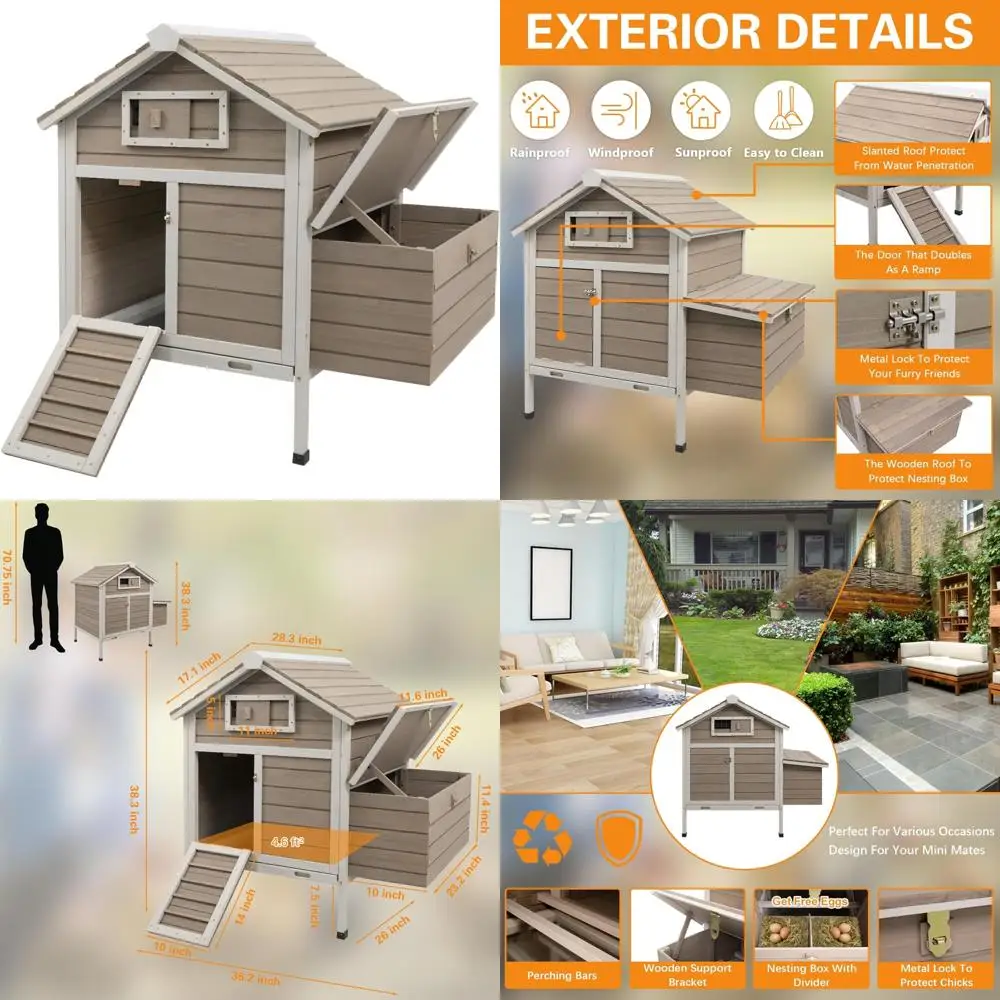 

Wooden Outdoor Poultry and Rabbit Enclosure with Removable Trays and Elevated Floor for Chickens and Hens