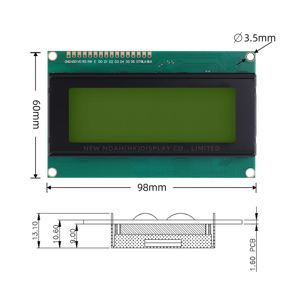 Russische Geel Groene Film 2004A Karakter Module Scherm 4*20 16PIN Interface Module ST7066U Ondersteuning Aangepaste Taal