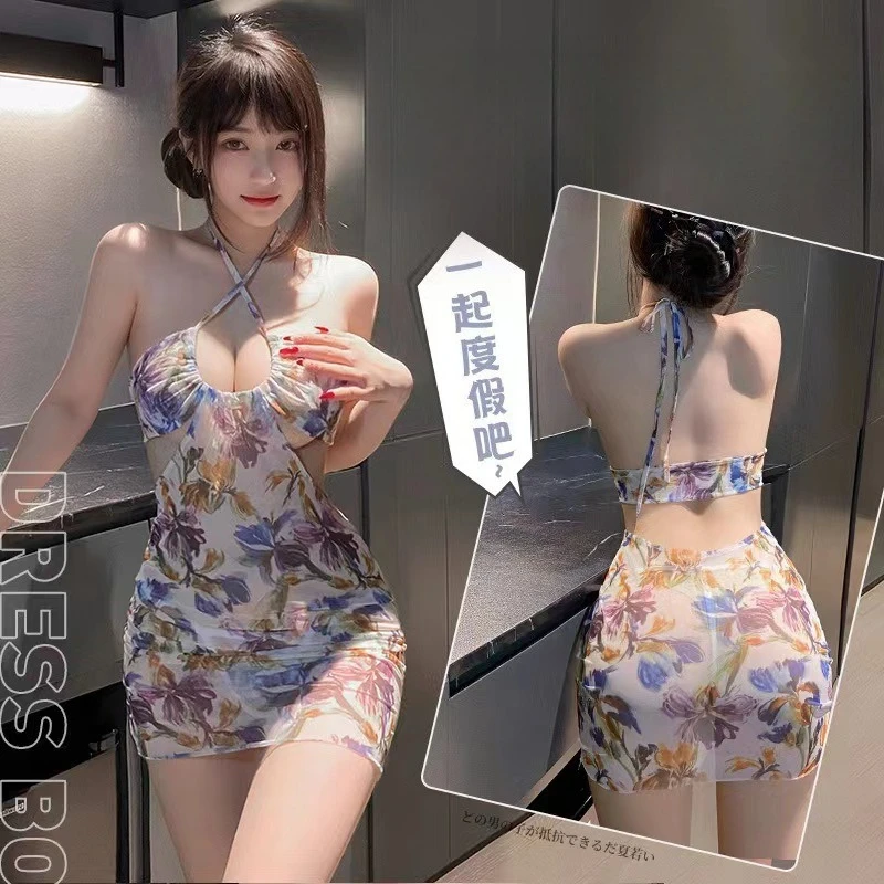 

Pure Desire Sexy Tankhalter Neck Tied Floral Printing Ruffle Edgemeninislims Smooths Your Silhouette Waist-Fitted Dress Women's