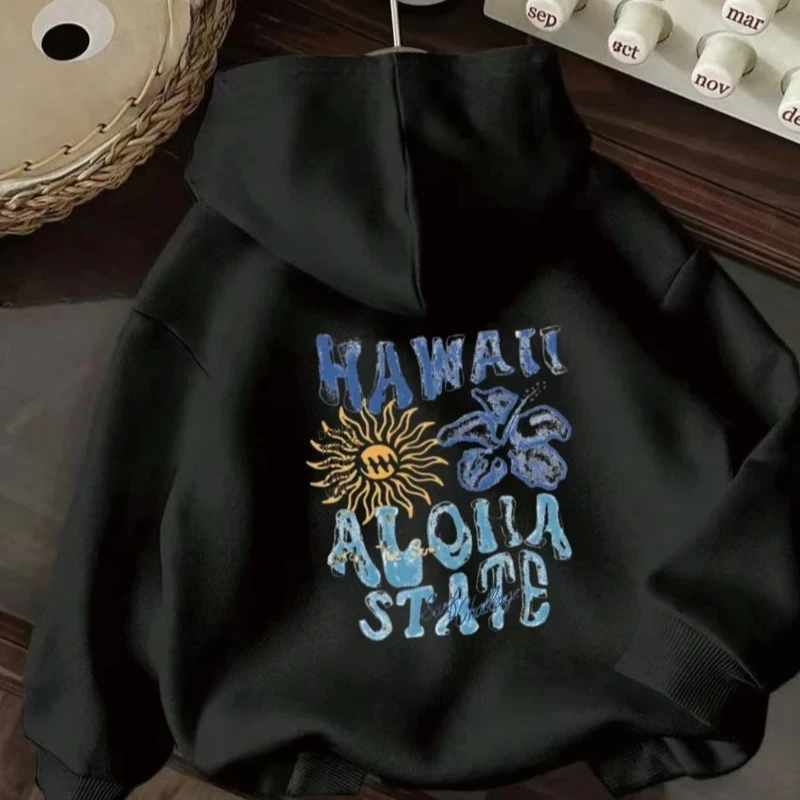 2025 الخريف الشتاء الرجال النساء طويلة الأكمام هوديي الجولة الرقبة هاواي زهرة طباعة الإبداعية فضفاض البلوز ملابس كاجوال #2