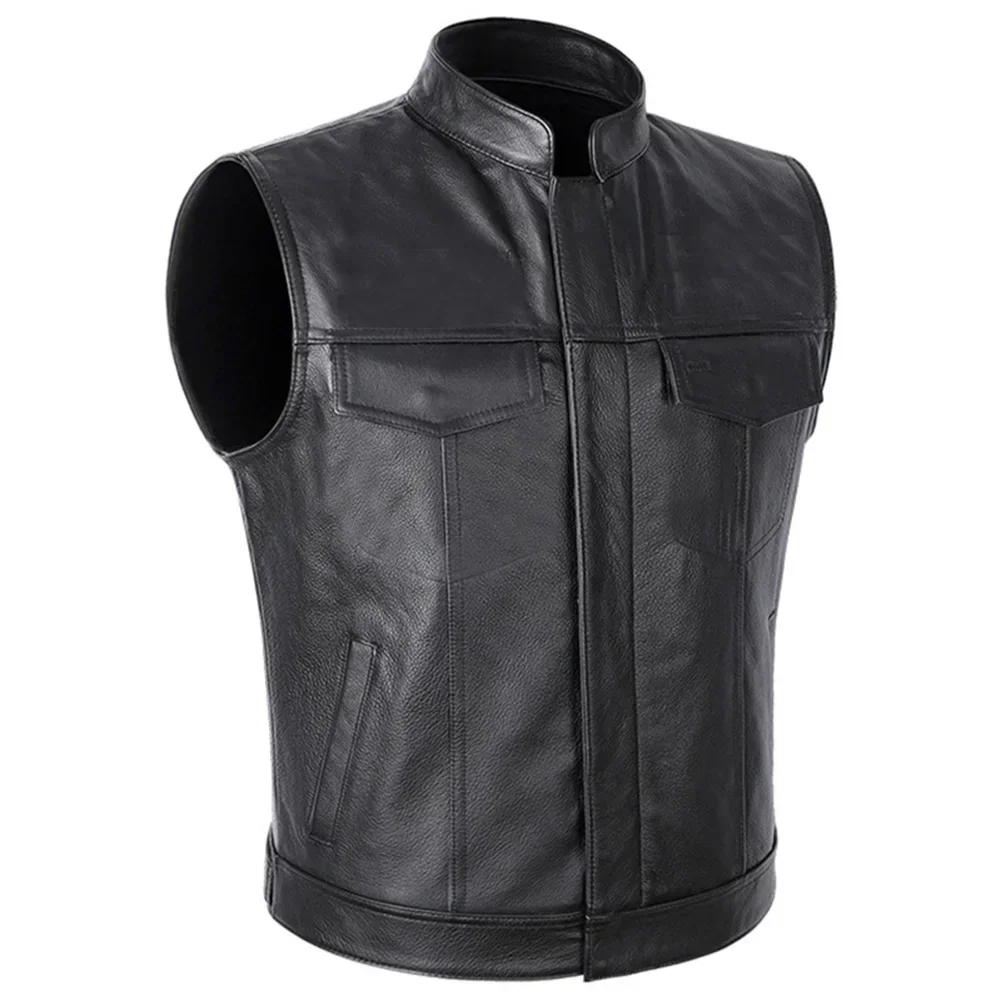 

Comfy Fashion Waistcoat Bikers Vest Casual Faux Leather Oversized Pocket Solid Color Stand Collar Holiday Spring