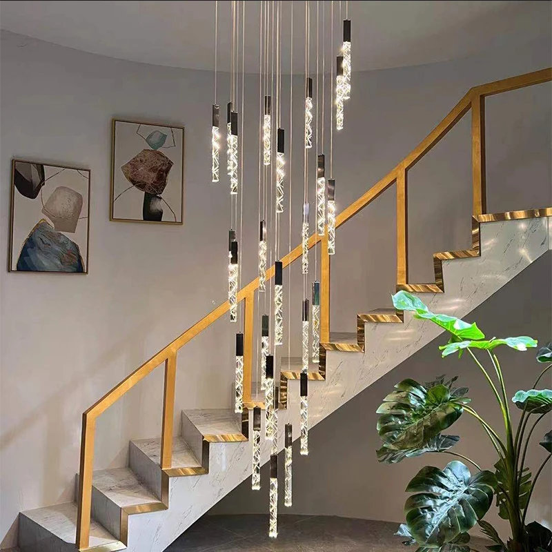 

Modern Led Chandelier K9 Crystal Chrome Duplex Stair Loft Pendant Lamps Living Room Kitchen Hotel Ceiling Hanging Lights Luxury