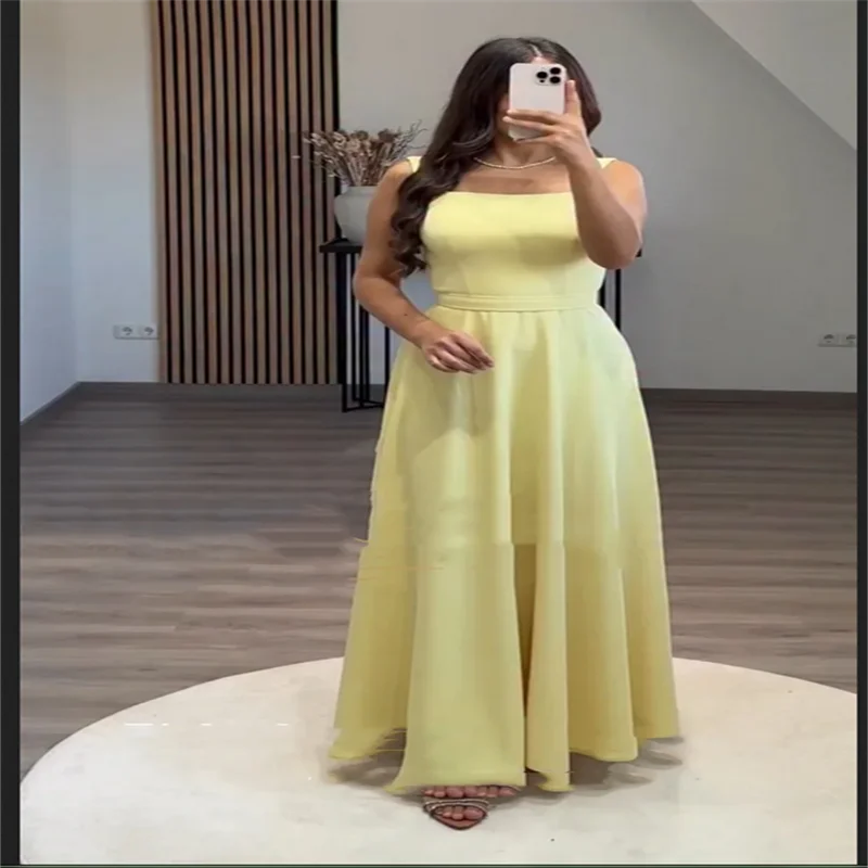 Vestidos 2025 mulher árabe elegante vestido de noite sem alças uma linha vestido de baile amarelo longo personalizado vestido de festa de casamento f