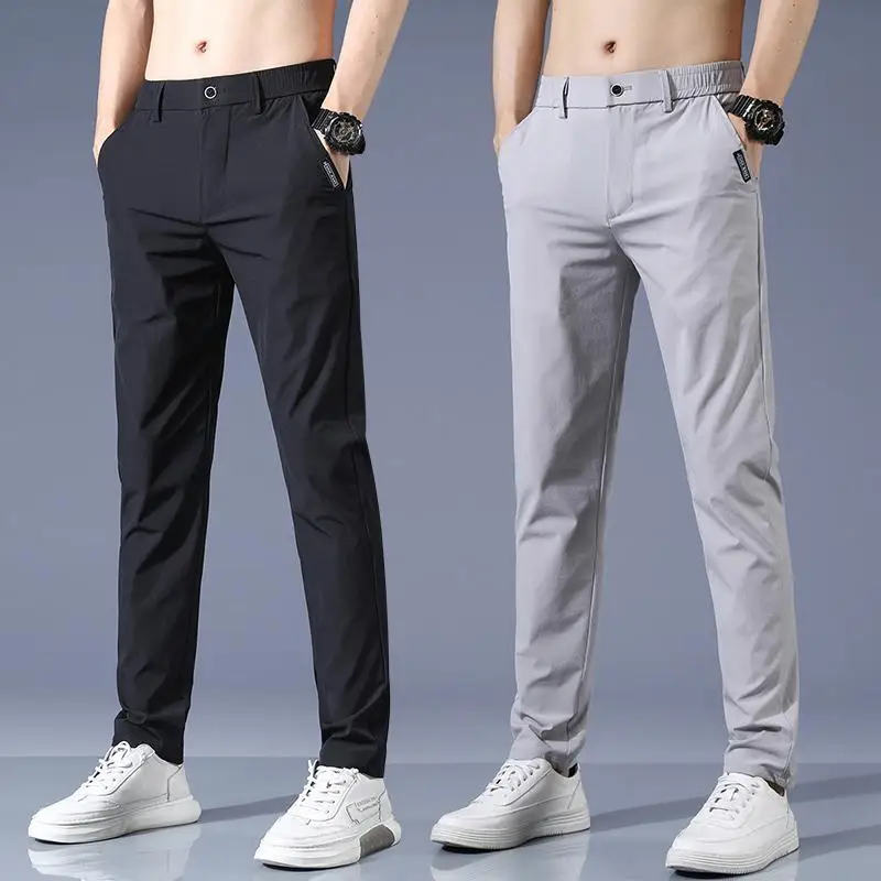 

Летние тонкие мужские брюки из ледяного шелка, прямые, зауженные, деловые, спортивные, эластичные, длинные, удобные, дышащие