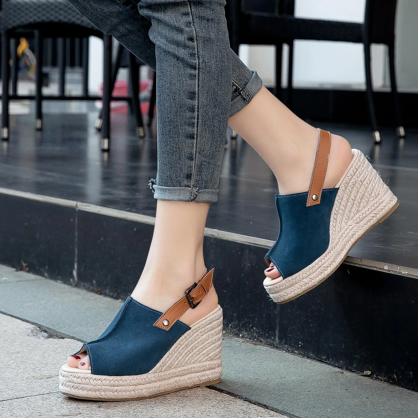 

Espadrille Wedge Sandals for Women - Comfortable and Breathable Womens Wedges, Comfortable Fish Mouth Wedges for Women, Can Be W