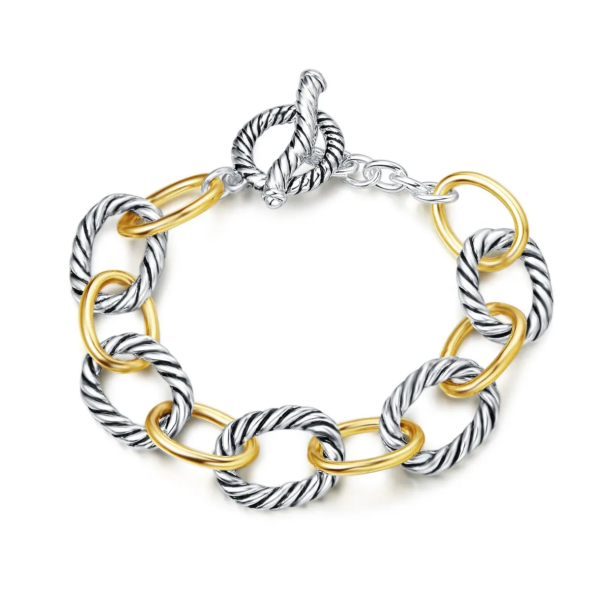 Link Bracelet for Women Two Tone Circles Chain Wire Cable Bangle Adjustable Inspired Dupe Bracelets Gift for Women Mother Girls