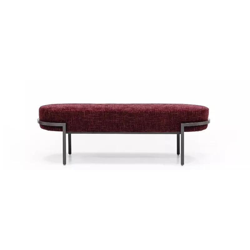 #e forModern Bouclé Upholstered Bench with Black Metal Frame Stylish Long Seat for Living Room and Bedroom %