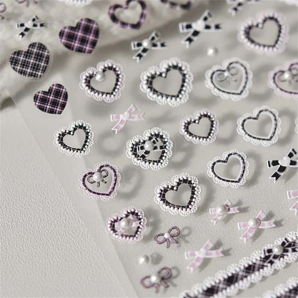 1pcs 5D Relief Kawaii Lace Nail Art Stickers Sweet Cool Japanese Lattice Nail Decoration Decals Self‑Adhesive Accessories DIY