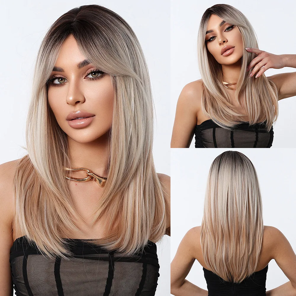 

Hot-selling European and American wigs eight-character bangs gradual change color wig head cover hair tail micro-roll inner buck