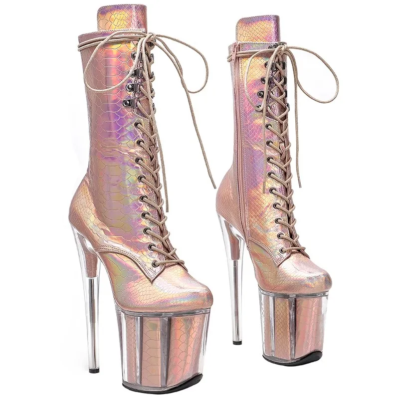 

Lace Up Fashion Women 20CM/8inches PU Upper Plating Platform Sexy High Heels Boots Pole Dance Shoes 328