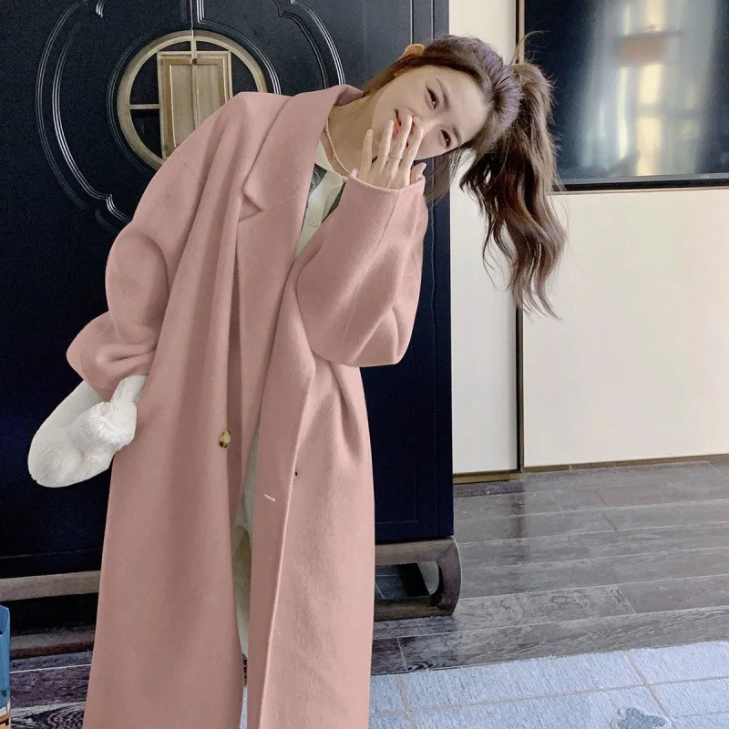 2023 autumn and winter new foreign style double-sided woolen coat women's medium and long Korean small man over the knee