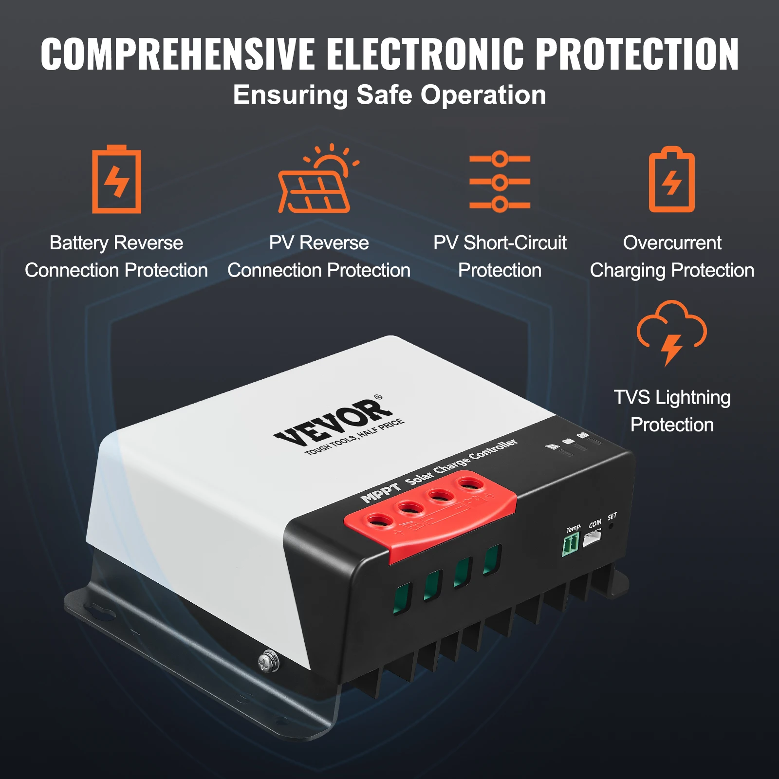 Imagem -06 - Vevor-mppt Controlador de Carga Solar 30a 40a 50a 12v 24v Auto dc Input Módulo Bluetooth para Agm Selado Bateria de Lítio Carregamento