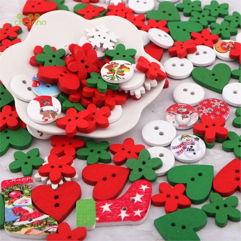 Chainho, drewniane guziki, 2 otwory, seria bożonarodzeniowa, DIY patchworkowy materiał do szycia, akcesoria odzieżowe, specyfikacja 9, B15