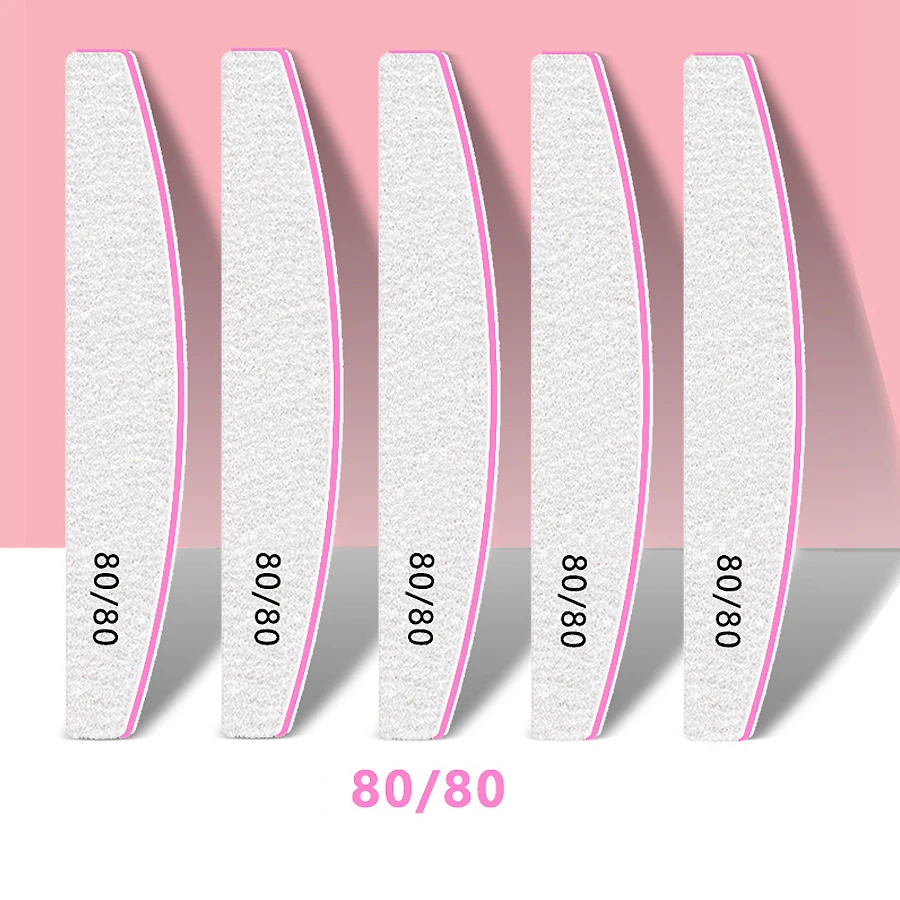 5 Stuks Nagelvijlen Set Dubbelzijdig Halve Maan Schuurpapier Met 80/100/150/180/240 Grits Cuticle Remover Buffer Voor Manicure Gereedschap