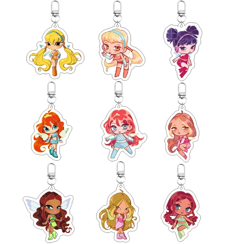 Llaveros de Hadas de Dibujos Animados Pixel para Bolsos y Accesorios, Llaveros de Chicas Mágicas Stella Musa Tecna, Joyería Winx
