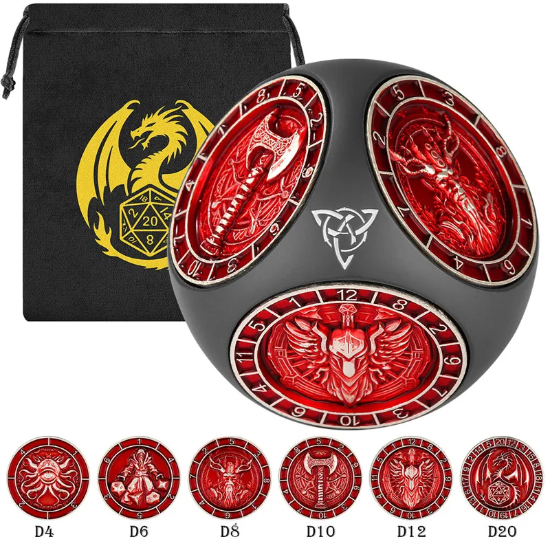 

Creative Turnable Dice with Six Different Pattern 7-in-1 Metal Rotating Dices Tabletop Board Role Play Gaming Accessory