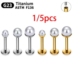 Wholesale 1/5PCS G23 Titanium Piercing Labret Lip Stud pearl 16g Small Earring For Women Nasal nail Body Jewelry