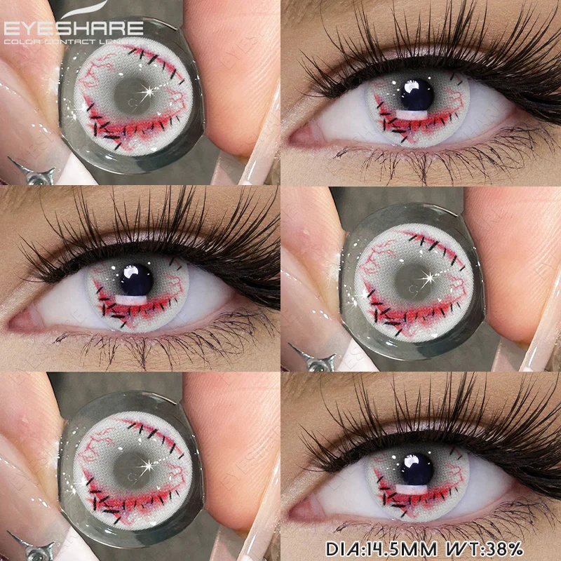 EYESHARE 1 Paar Halloween-Cosplay-Kontaktlinsen, rote Anime-Linsen, weiße Kontaktlinsen, schwarze Linsen, verrückte Augenlinsen, für die jährliche Anwendung – Detail 10