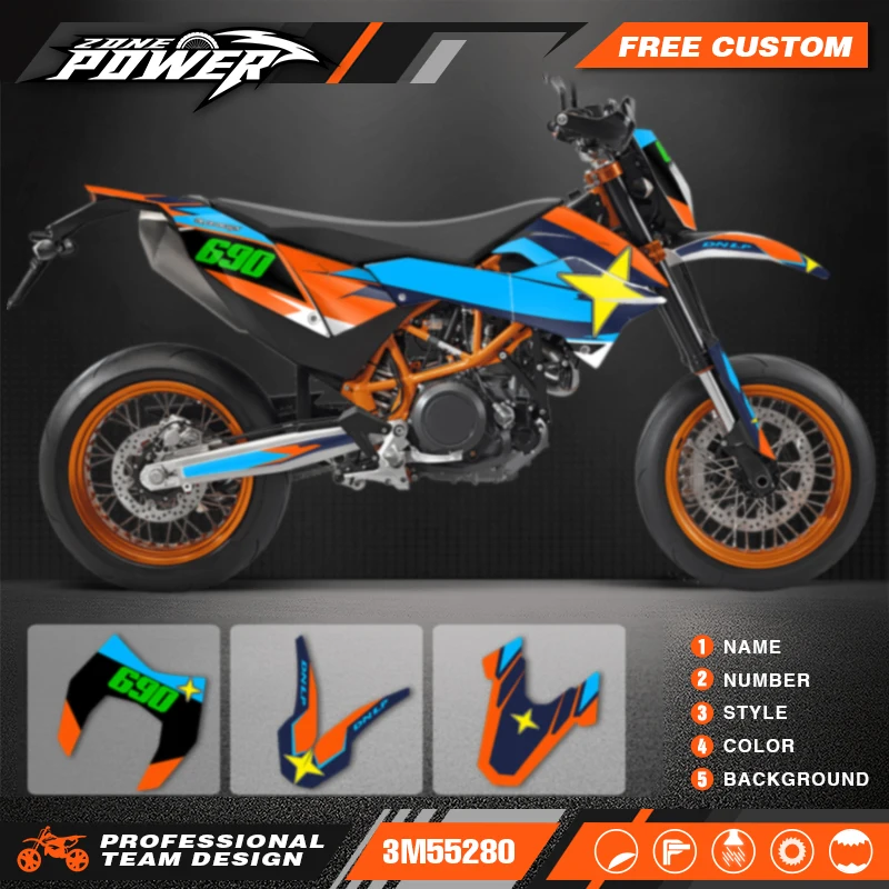 PowerZone Custom Team Graphics Backgrounds Decals for Stickers Kit For KTM 690 SMC 2012-2018 690 SMC-R supermoto Stickers 006