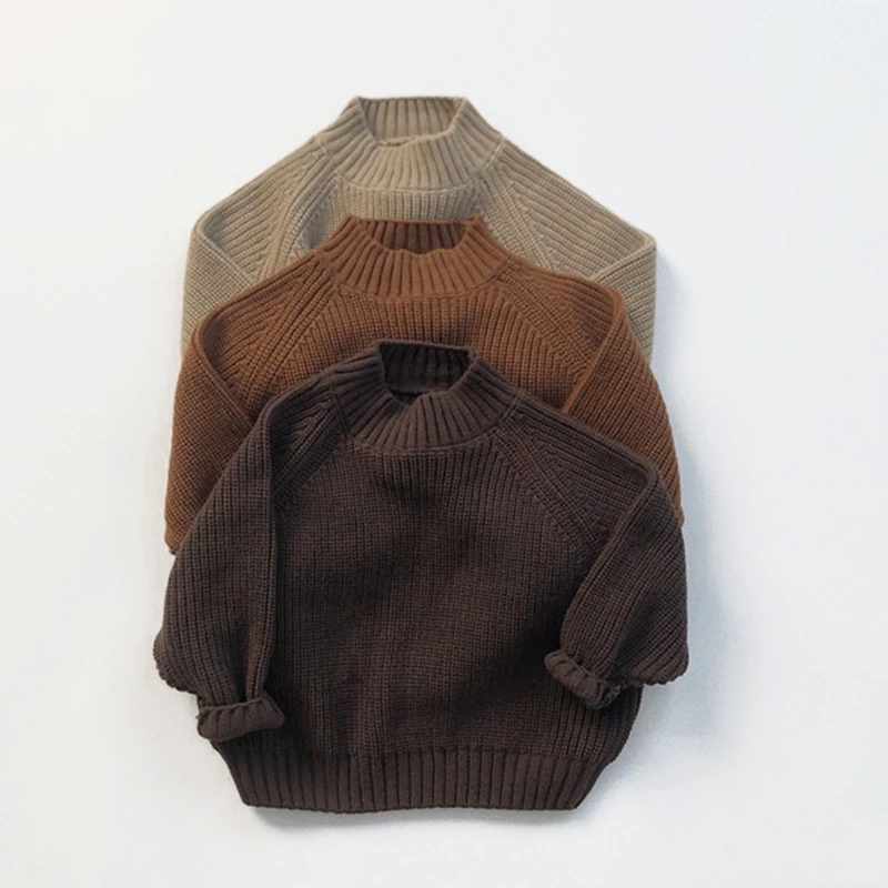 Korean Style Autumn Winter Children Knitting Sweater Solid Color Thicken Oversize Boy Girl Kids Half Turtleneck Sweater Pullover