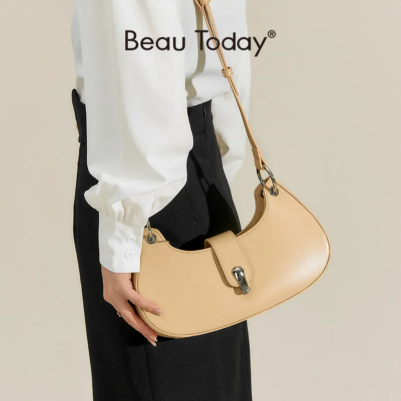 BEAUTODAY Shoulder Bags Women Genuine Cow Leather Zipper Design Elegant Versatile Hobos Ladies Crossbody Bags Handmade A61015