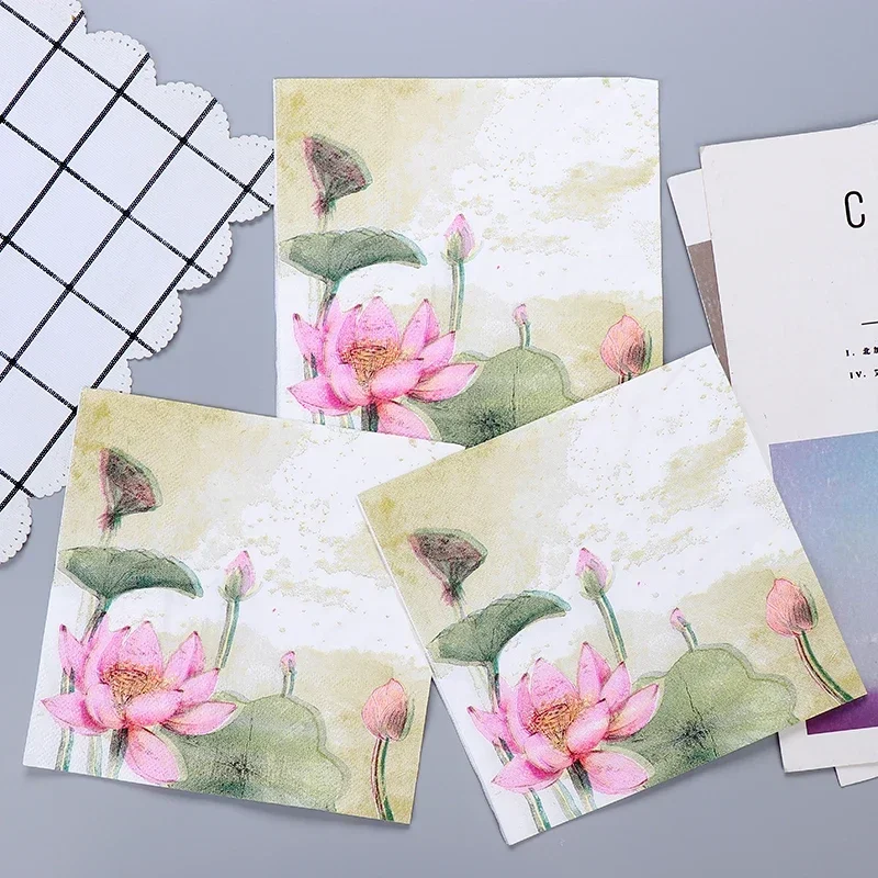 20pcs 33 * 33cm 2Layer Lotus Printed Napkins Party Decoration Disposable Table Mat DIY Decoupage Paper
